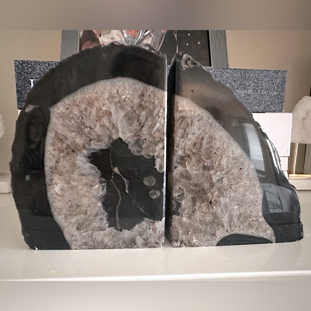 Natural Gray Agate Geode Bookends - Decorative Home Accents